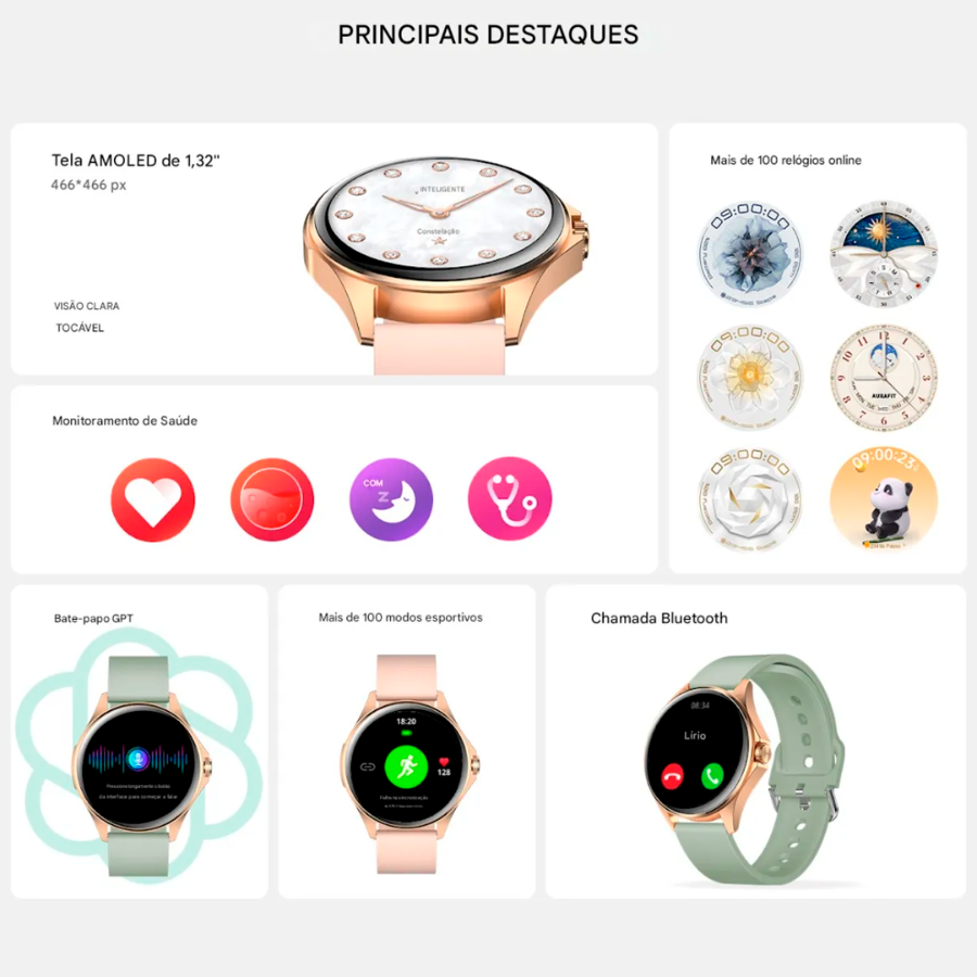 Relógio SmartWatch Aurafit Ella 1 AM12 2 Pulseiras – foto 5