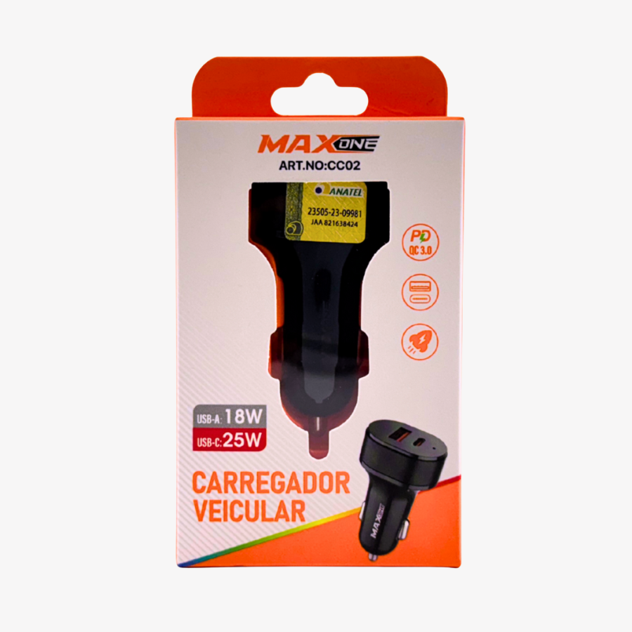 Fonte veicular 2 Portas USB-A / USB-C