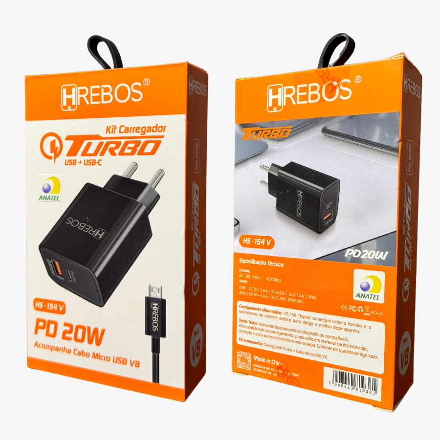 Carregador Turbo 20W TIPO-V8 para TIPO-A