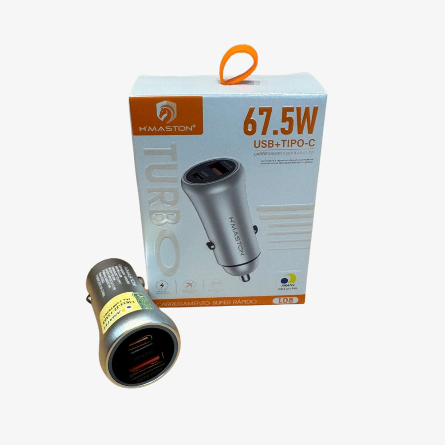 Fonte Veicular Turbo 67.5 W 2 Saídas USB-A / USB-C