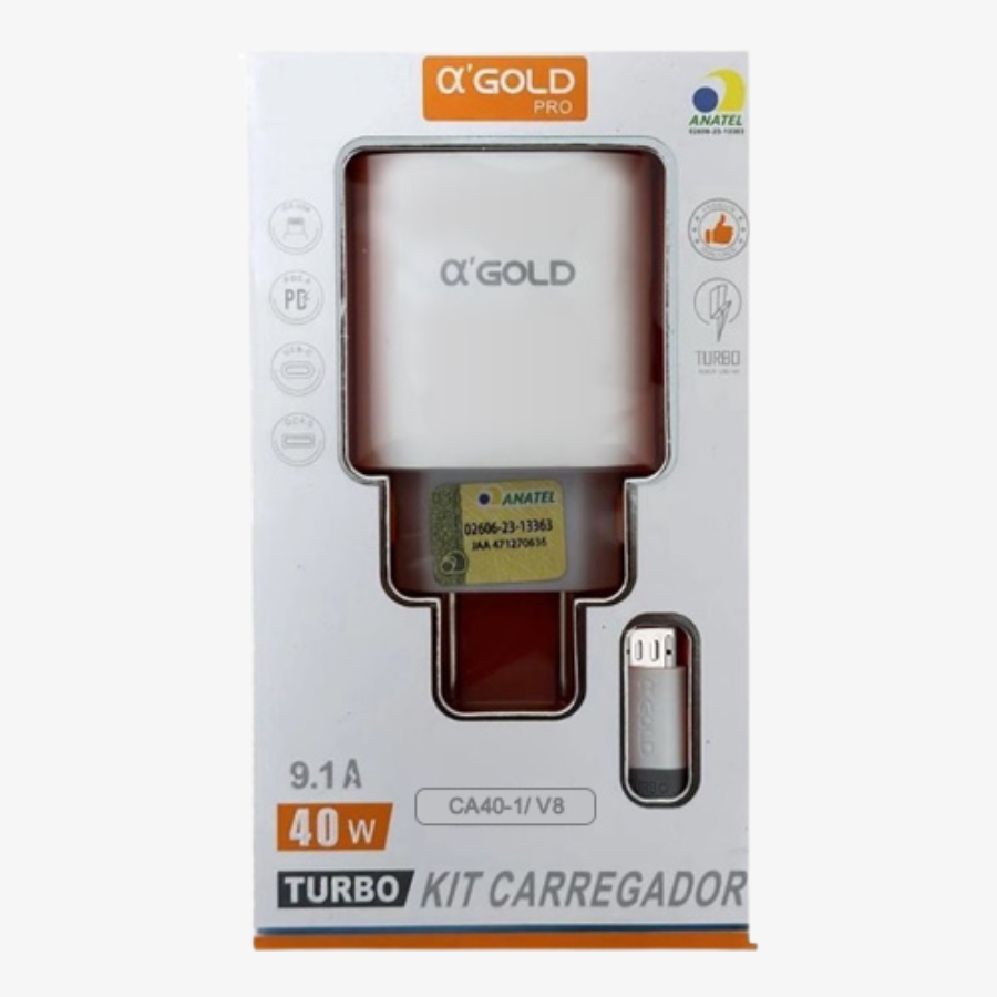 Carregador Turbo 40W TIPO-V8 para TIPO-A