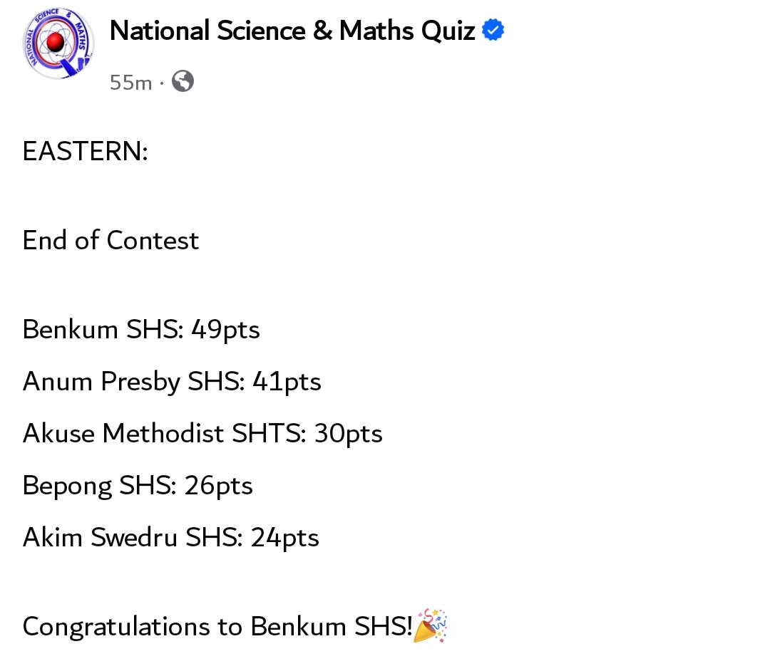 NATIONAL MATHS AND SCIENCE QUIZ 
