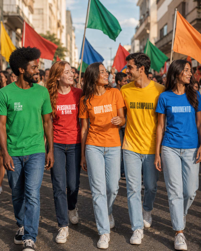 Equipe usando camisetas personalizadas de uma campanha