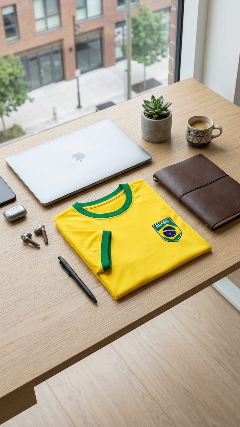 Equipe corporativa com camisetas personalizadas da empresa para Copa