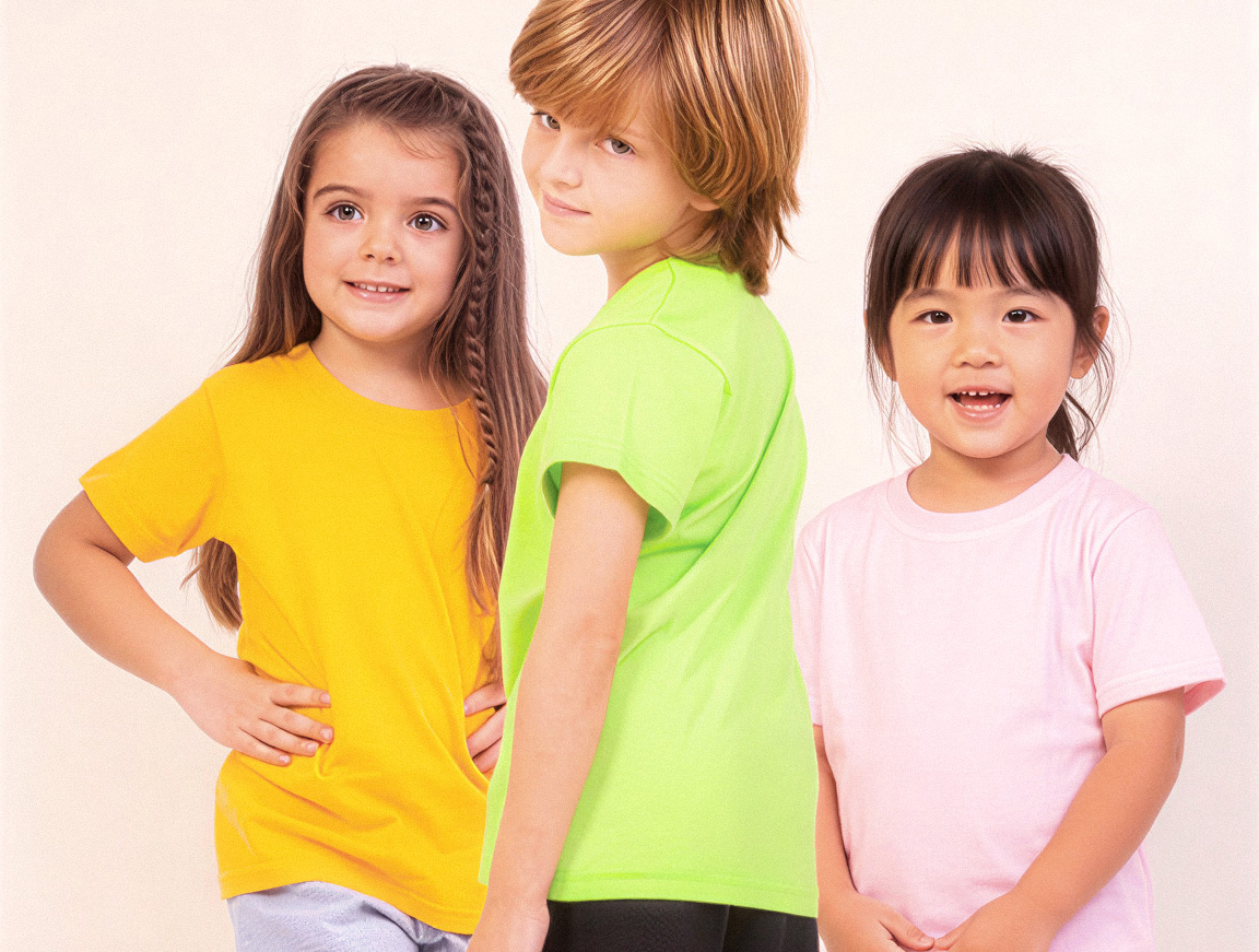 Crianças usando camisetas coloridas Dimona