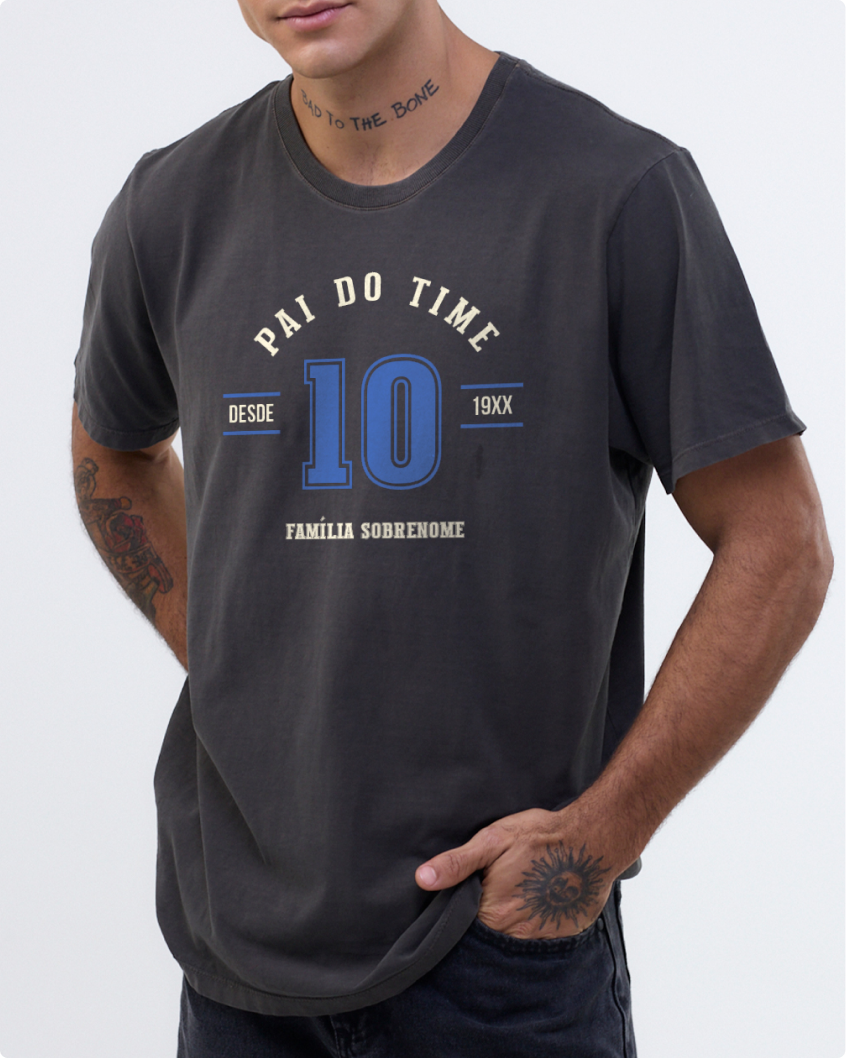 Camiseta cinza personalizada de futebol para pai e filho