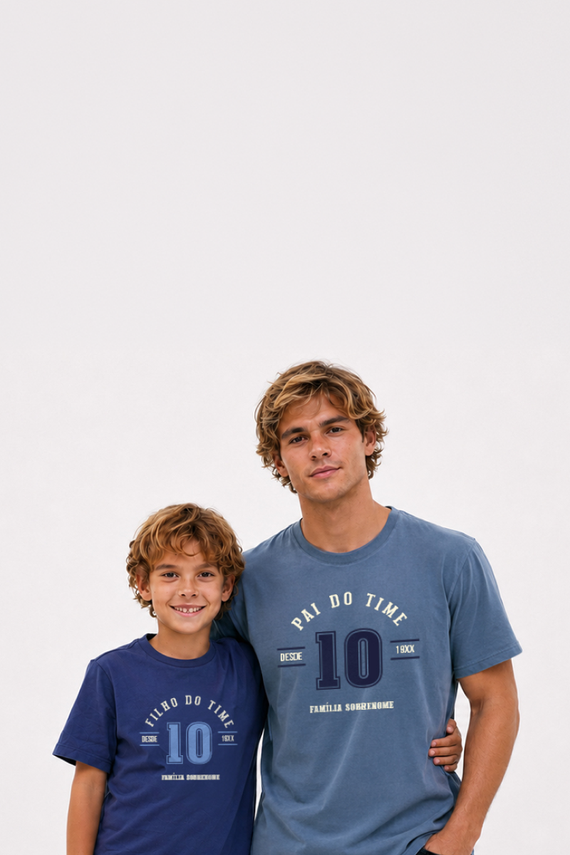 Pai e filho com camisetas personalizadas Dimona
