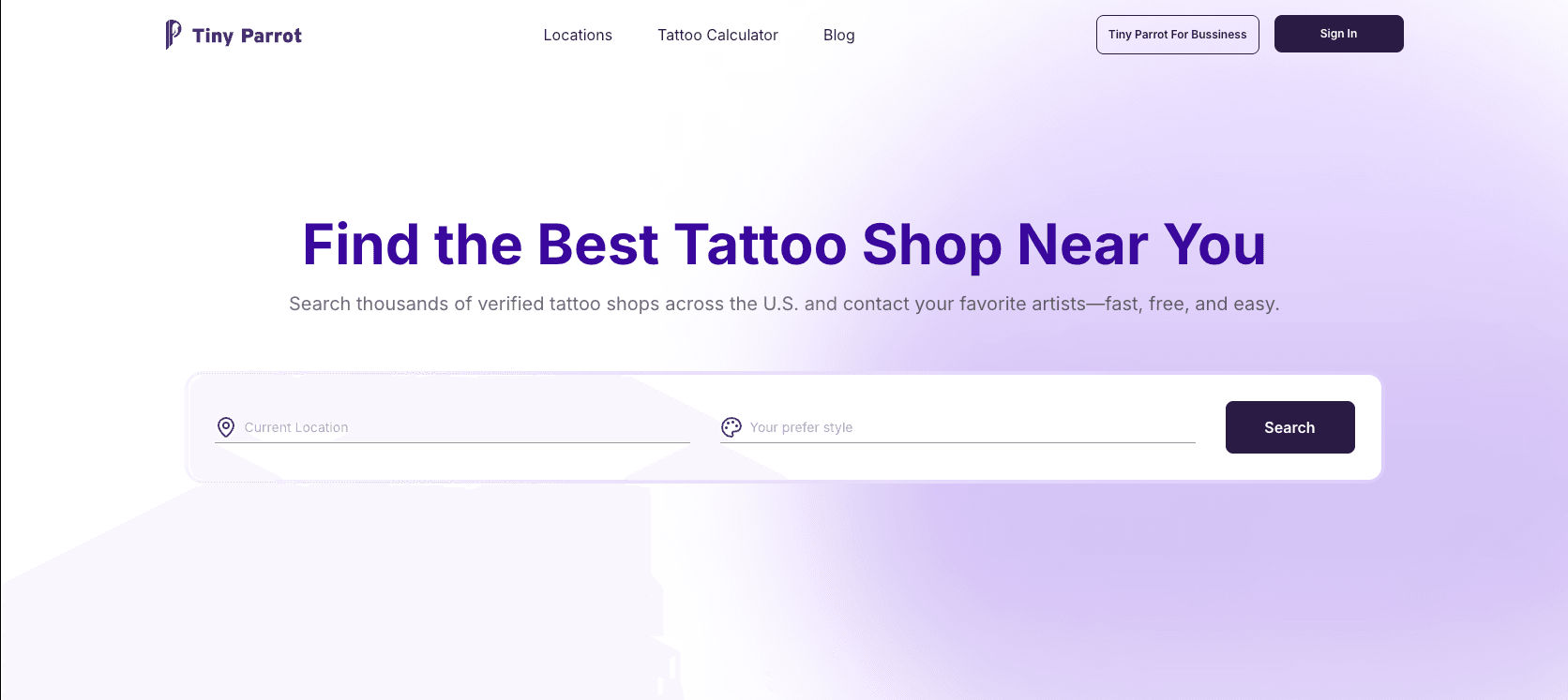 Tiny Parrot Tattoo Management Software 