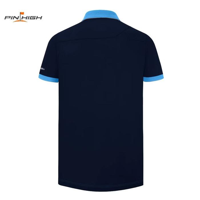 PIN HIGH Golf Polo Shirt - Modern Fit - Azure Blue/Navy/White - David