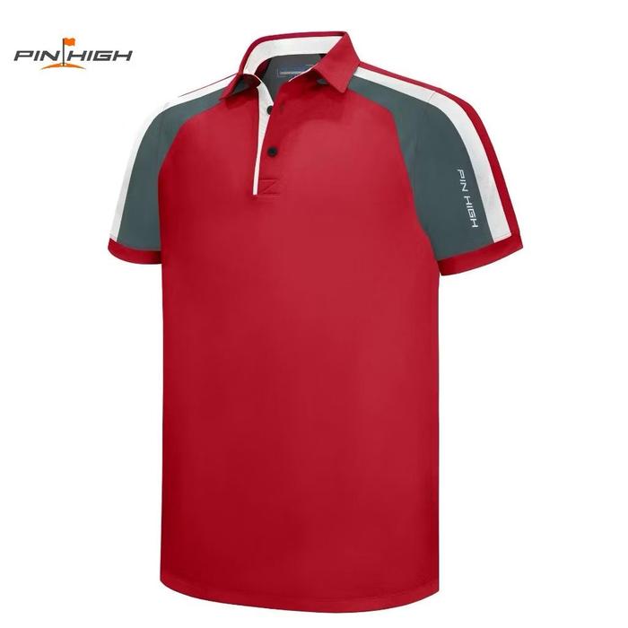 PIN HIGH Golf Polo Shirt - Modern Fit - Tango Red/Medium Grey - Gerry