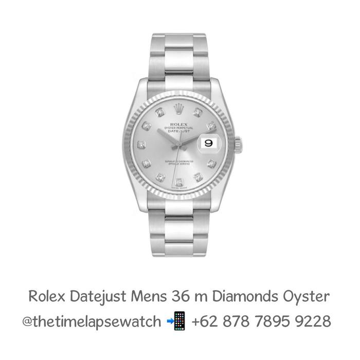 Rolex Datejust Mens 36m, Diamonds Index Silver Dial Oyster