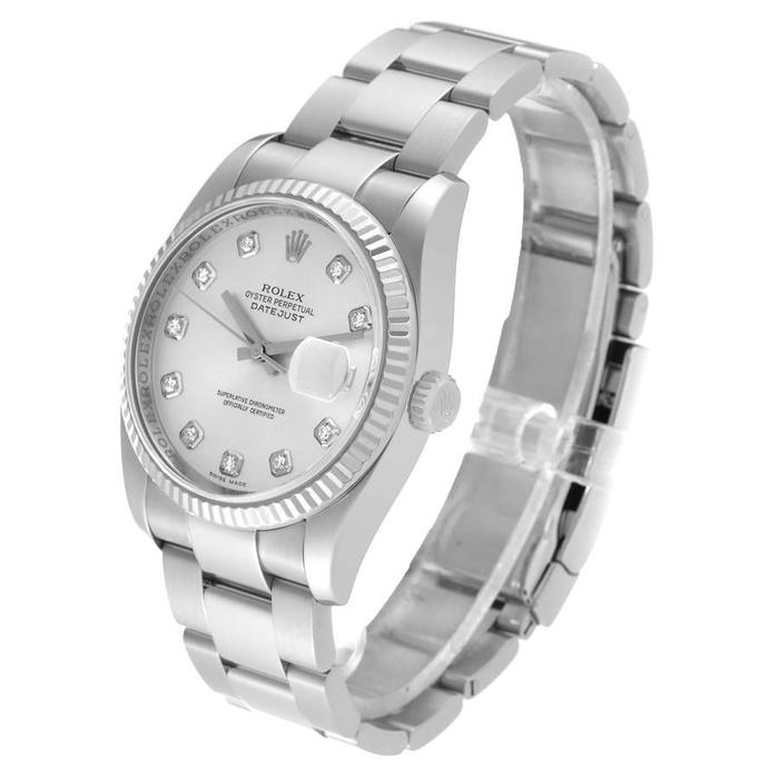 Rolex Datejust Mens 36m, Diamonds Index Silver Dial Oyster