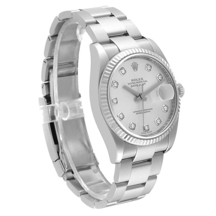 Rolex Datejust Mens 36m, Diamonds Index Silver Dial Oyster thumbnail 3