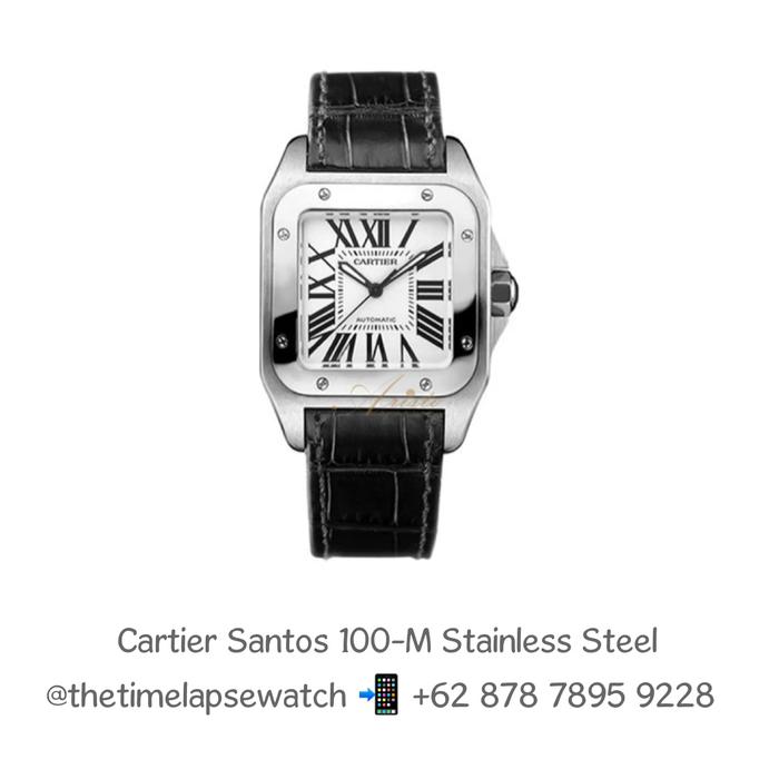 Cartier Santos 100-M Stainless Steel Black Leather