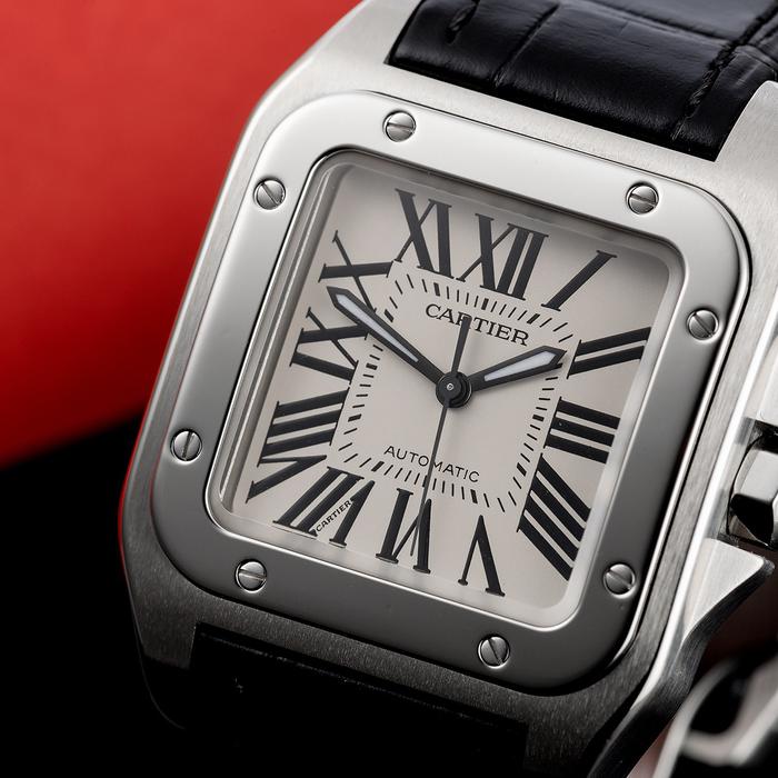 Cartier Santos 100-M Stainless Steel Black Leather thumbnail 3