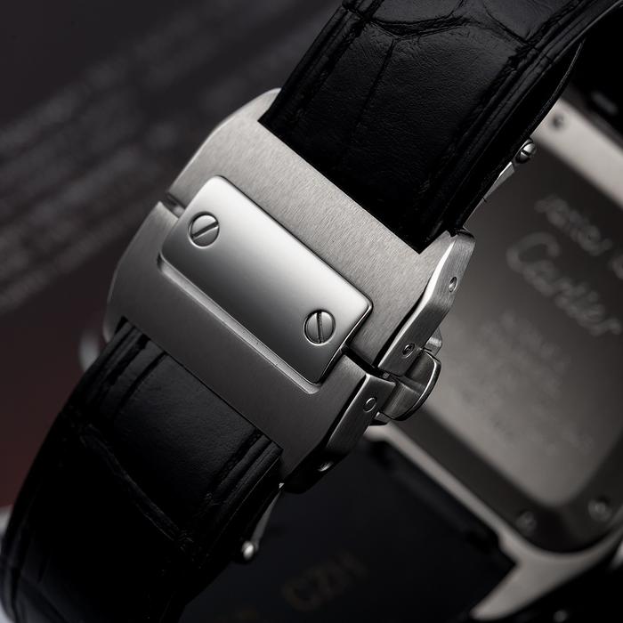 Cartier Santos 100-M Stainless Steel Black Leather thumbnail 6