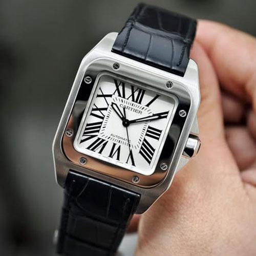 Cartier Santos 100-M Stainless Steel Black Leather thumbnail 7