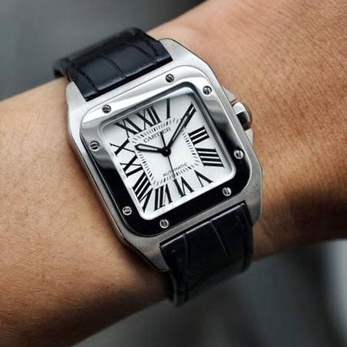 Cartier Santos 100-M Stainless Steel Black Leather thumbnail 8