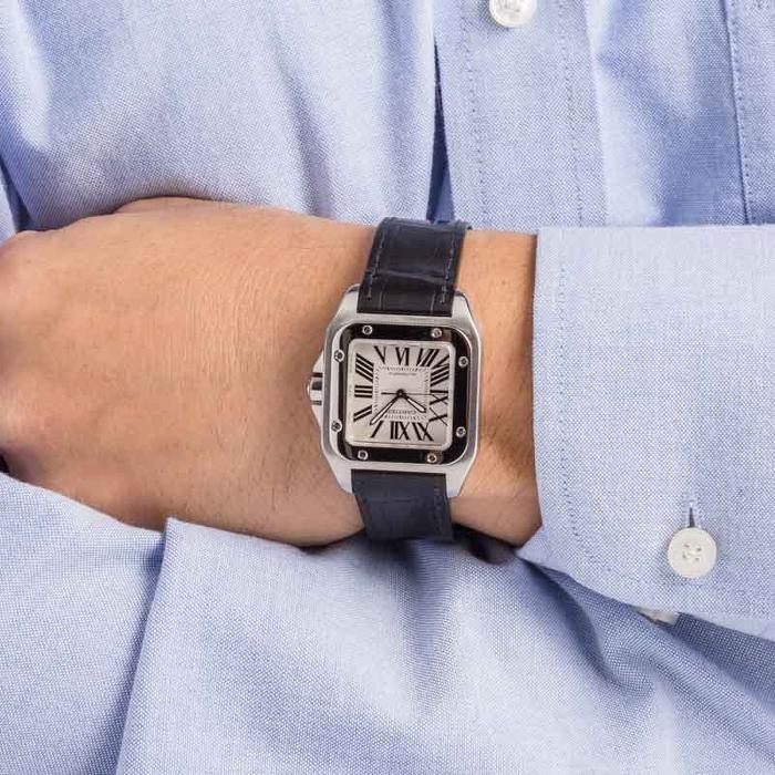 Cartier Santos 100-M Stainless Steel Black Leather thumbnail 9