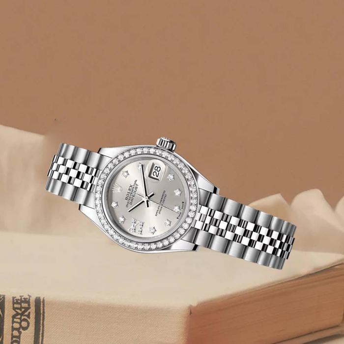 Rolex Datejust Lady 28m, Factory Diamonds Bezel, XI Diamonds Index Silver Dial Stainless Steel Jubilee thumbnail 5