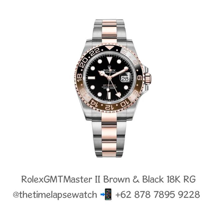 Rolex GMT Master II, Brown & Black Ceramic Steel & 18K Rose Gold