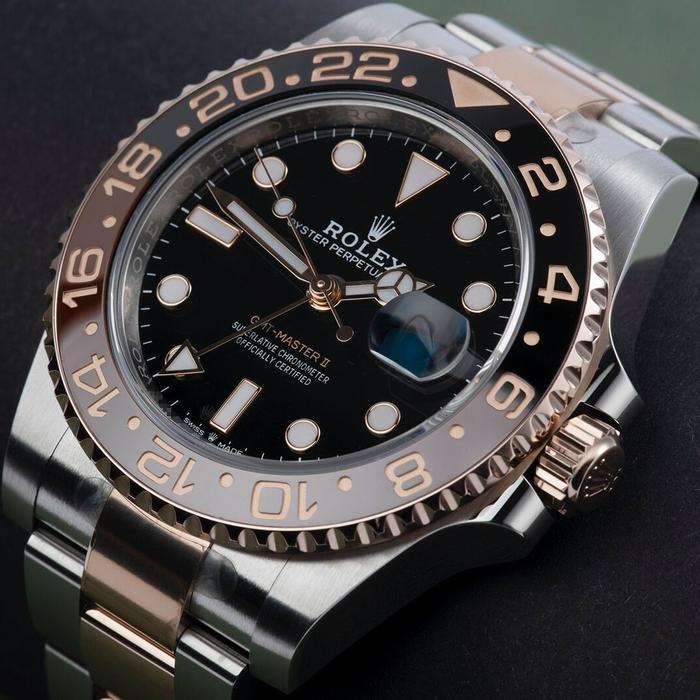Rolex GMT Master II, Brown & Black Ceramic Steel & 18K Rose Gold