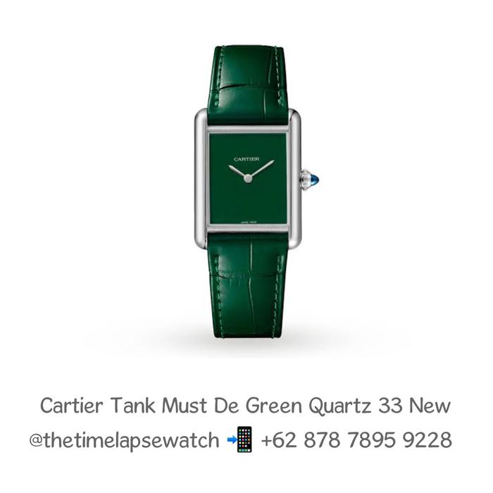 Cartier Tank Must De Green Dial with Leather Quartz 33m - New in Box