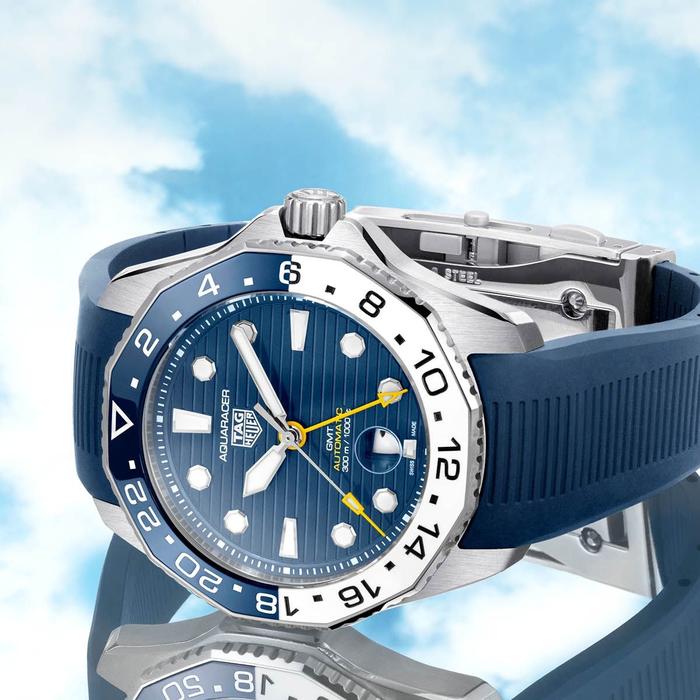 Tag Heuer Aquaracer GMT 300M Blue White Bezel Ceramic Date Rubber NEW thumbnail 4