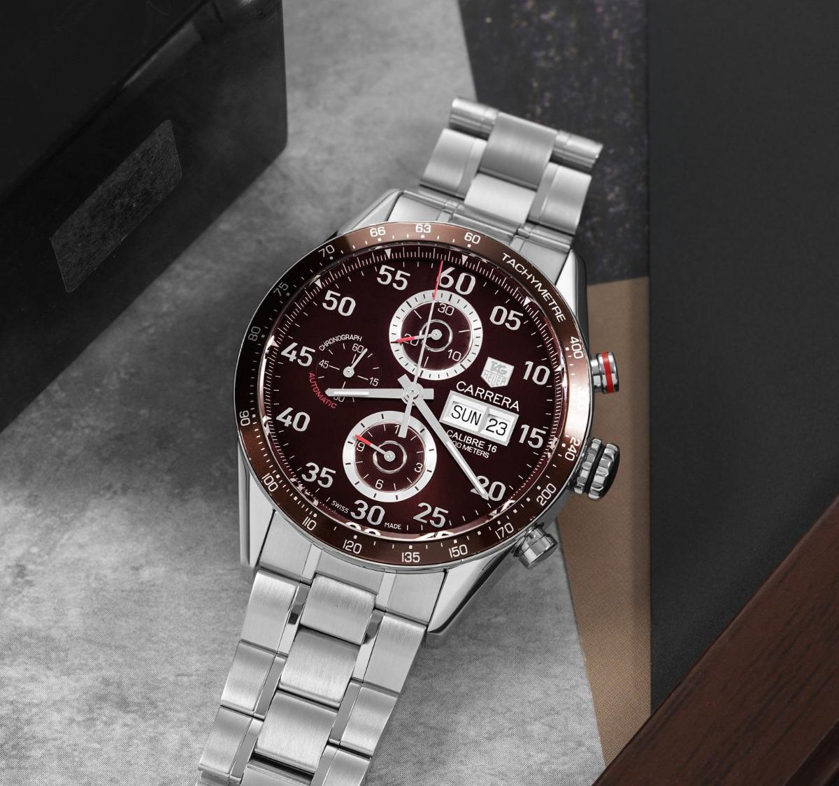 Tag Heuer Carrera Day Date Cal.16, Brown Ceramic Bezel Chronograph 43