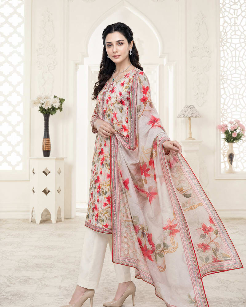 3pcs Un-Stitched Printed Lawn [D-5132]