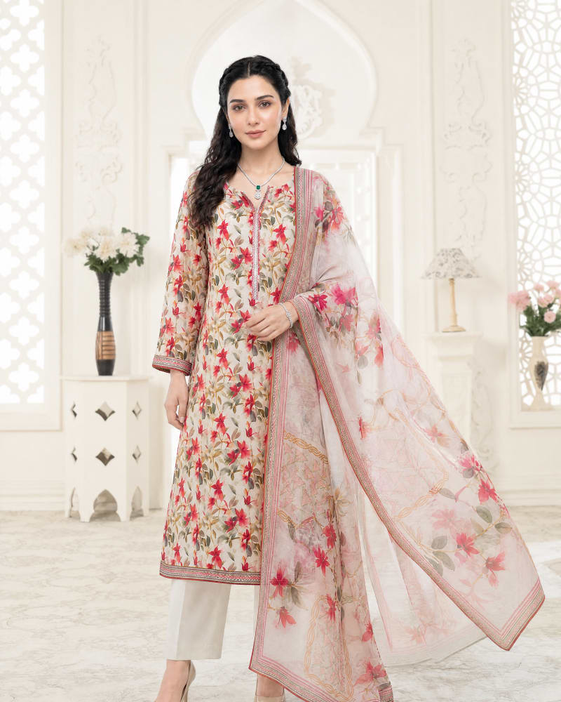 3pcs Un-Stitched Printed Lawn [D-5132]