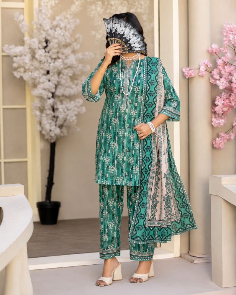 3Pcs All-Over Slub Lawn [D-07]