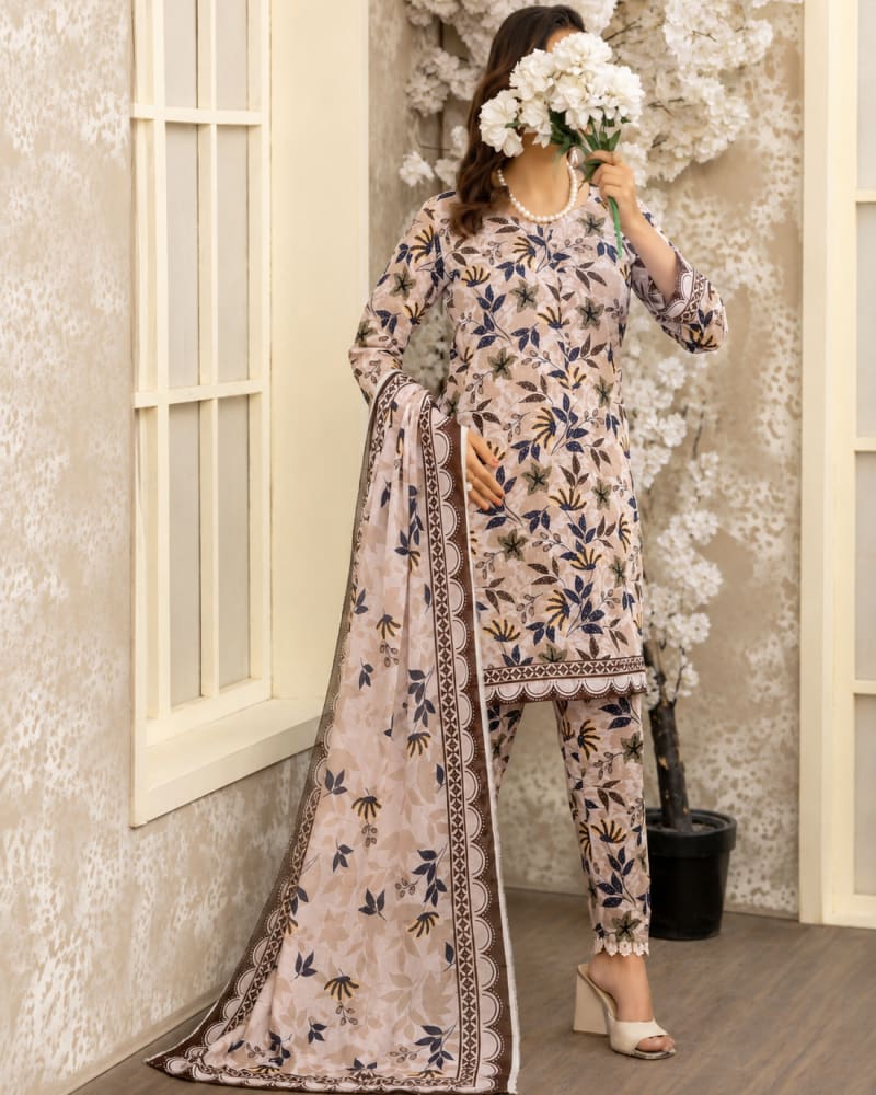 3Pcs All-Over Slub Lawn [D-10]