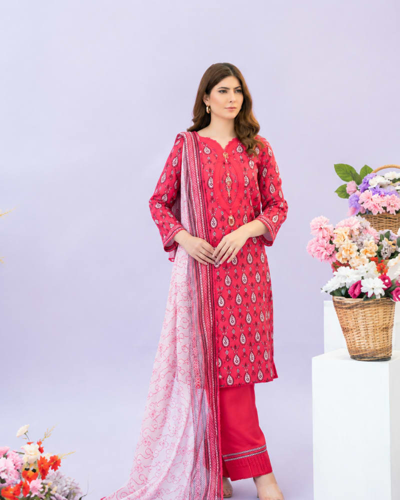 3pcs Un-Stitched Printed Lawn [D-0300]