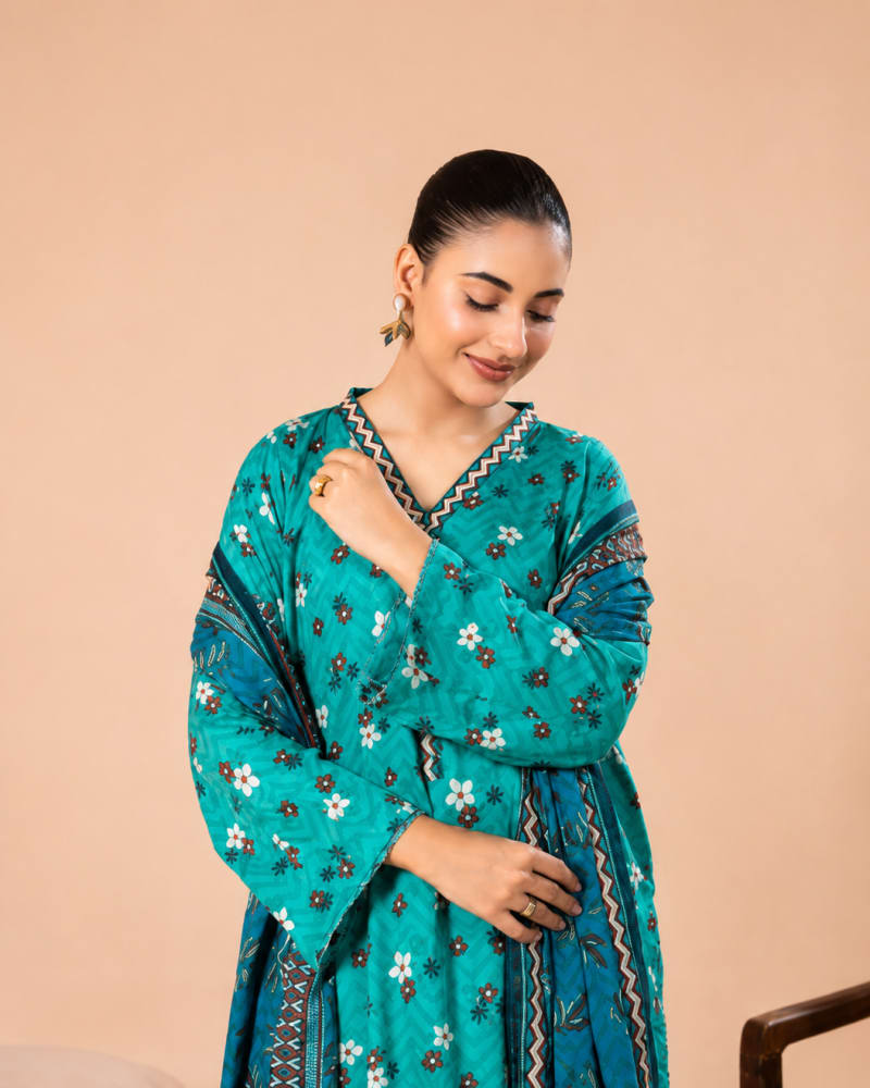 3pcs Un-Stitched Printed Lawn [D-2038]