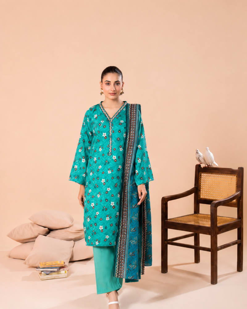 3pcs Un-Stitched Printed Lawn [D-2038]
