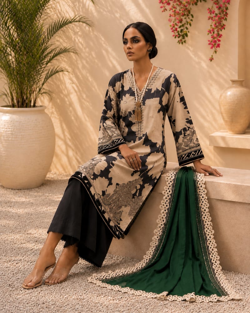 3pcs Un-Stitched Printed Lawn [D-08]