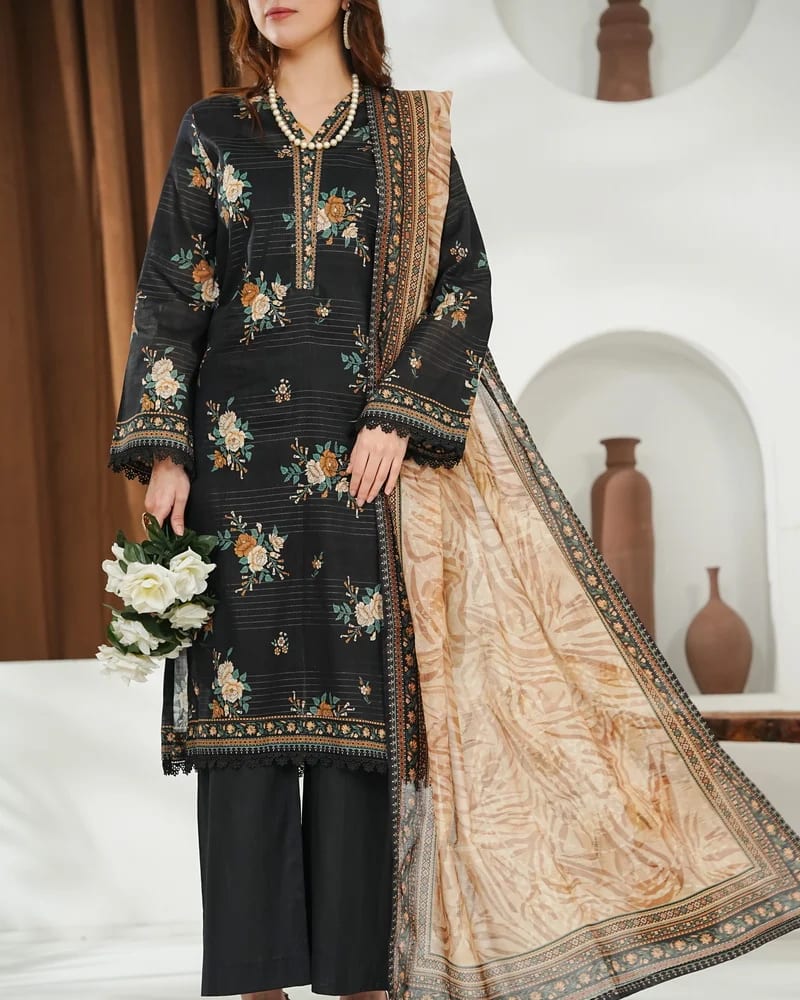3 Piece Unstitched Slub Lawn