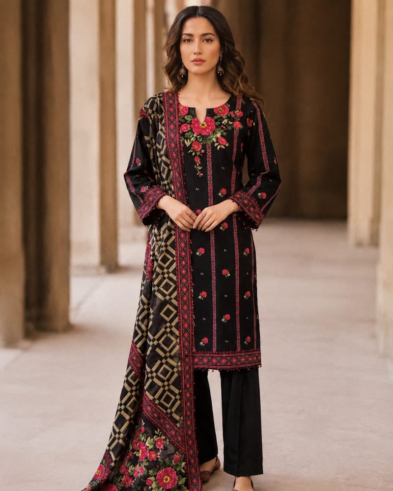 3 Pcs Unstitched Cambric Suit