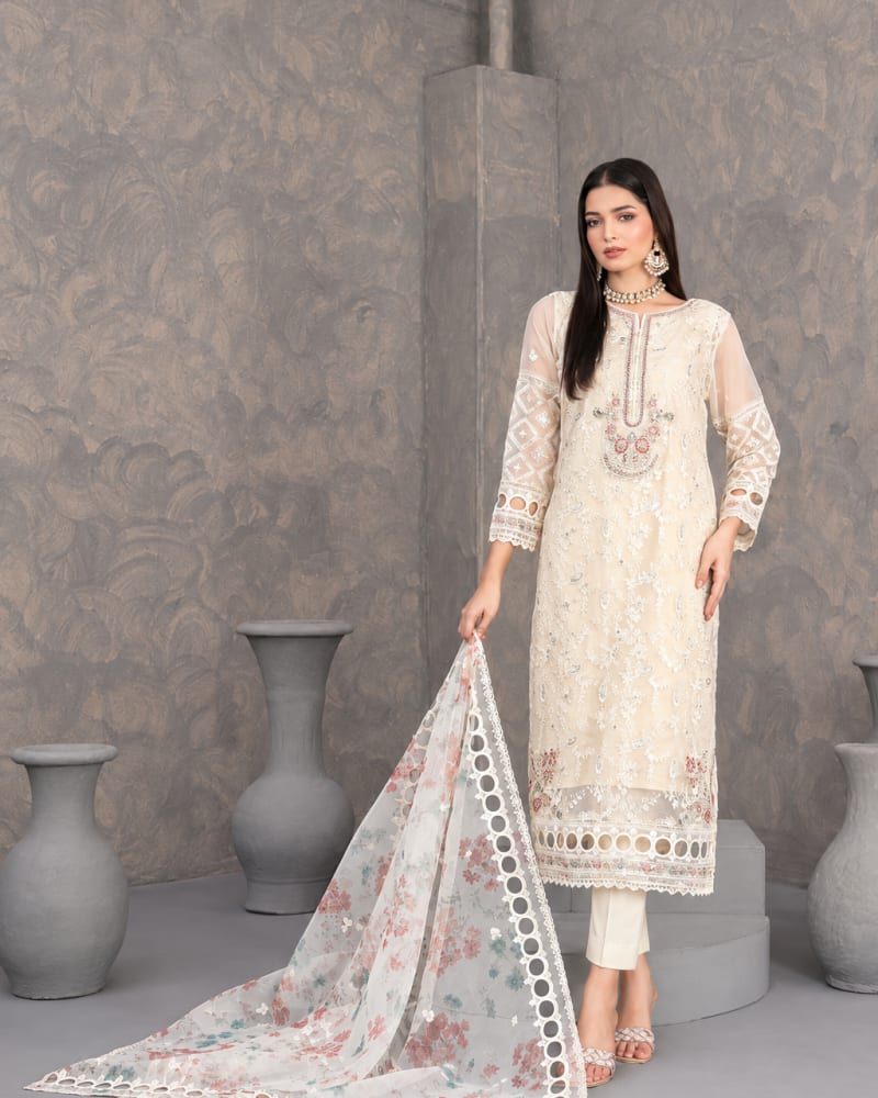 Fancy Heavy Embroidered Organza 3-Piece Suit