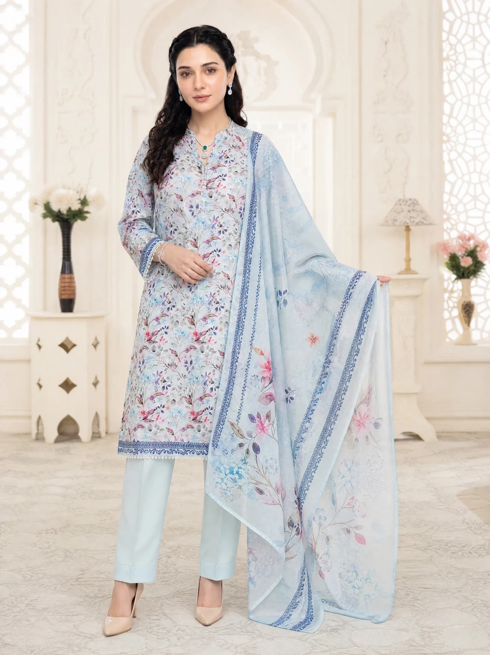 3pcs Un-Stitched Printed Lawn [D-5135]