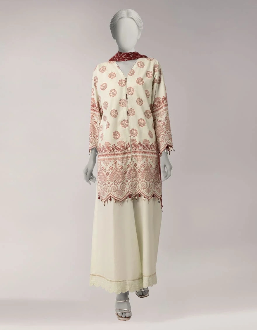 off white lawn printed 3pc unstitched
