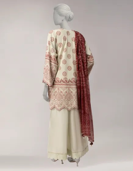 off white lawn printed 3pc unstitched