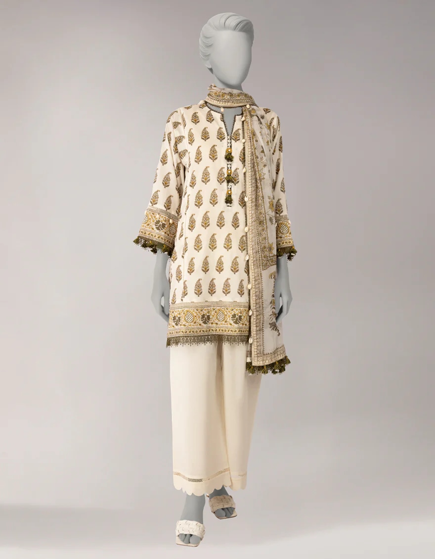 off white lawn printed 3pc unstitched