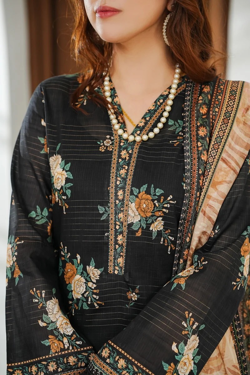 3 Piece Unstitched Slub Lawn