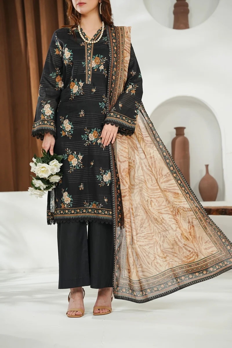 3 Piece Unstitched Slub Lawn