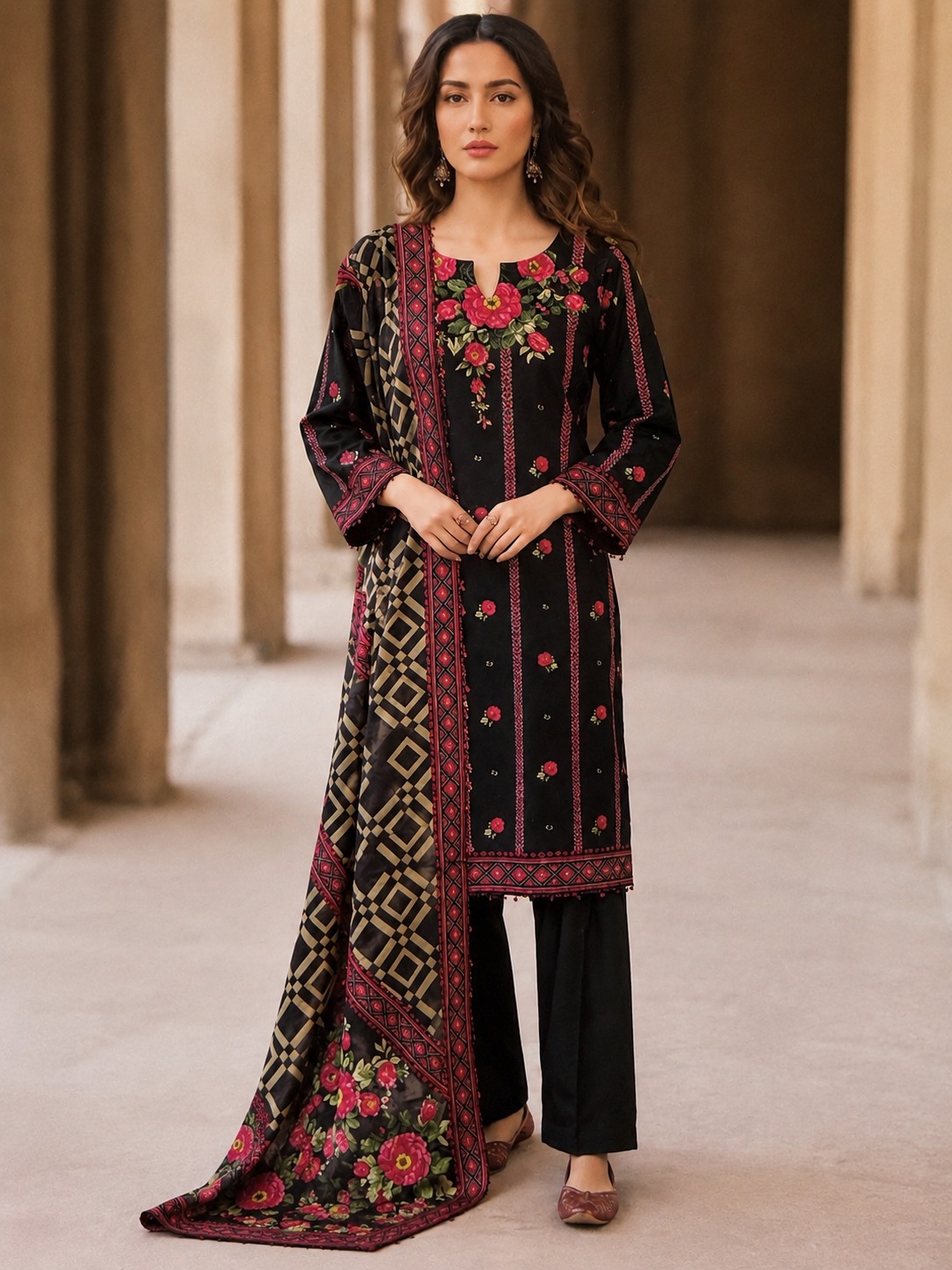 3 Pcs Unstitched Cambric Suit