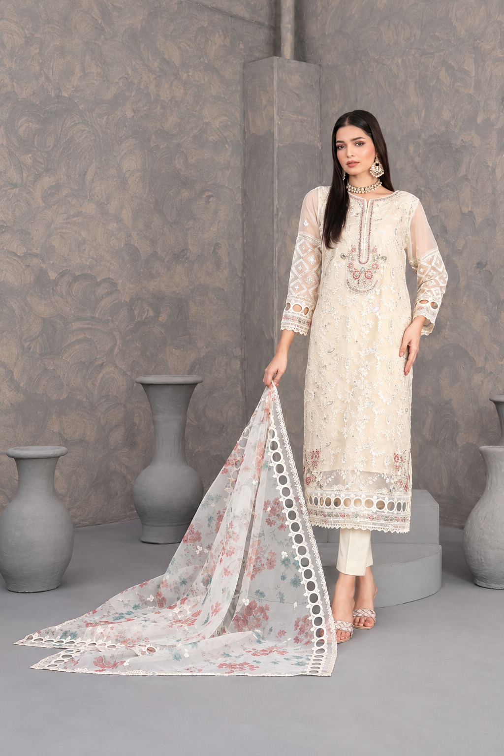 Fancy Heavy Embroidered Organza 3-Piece Suit