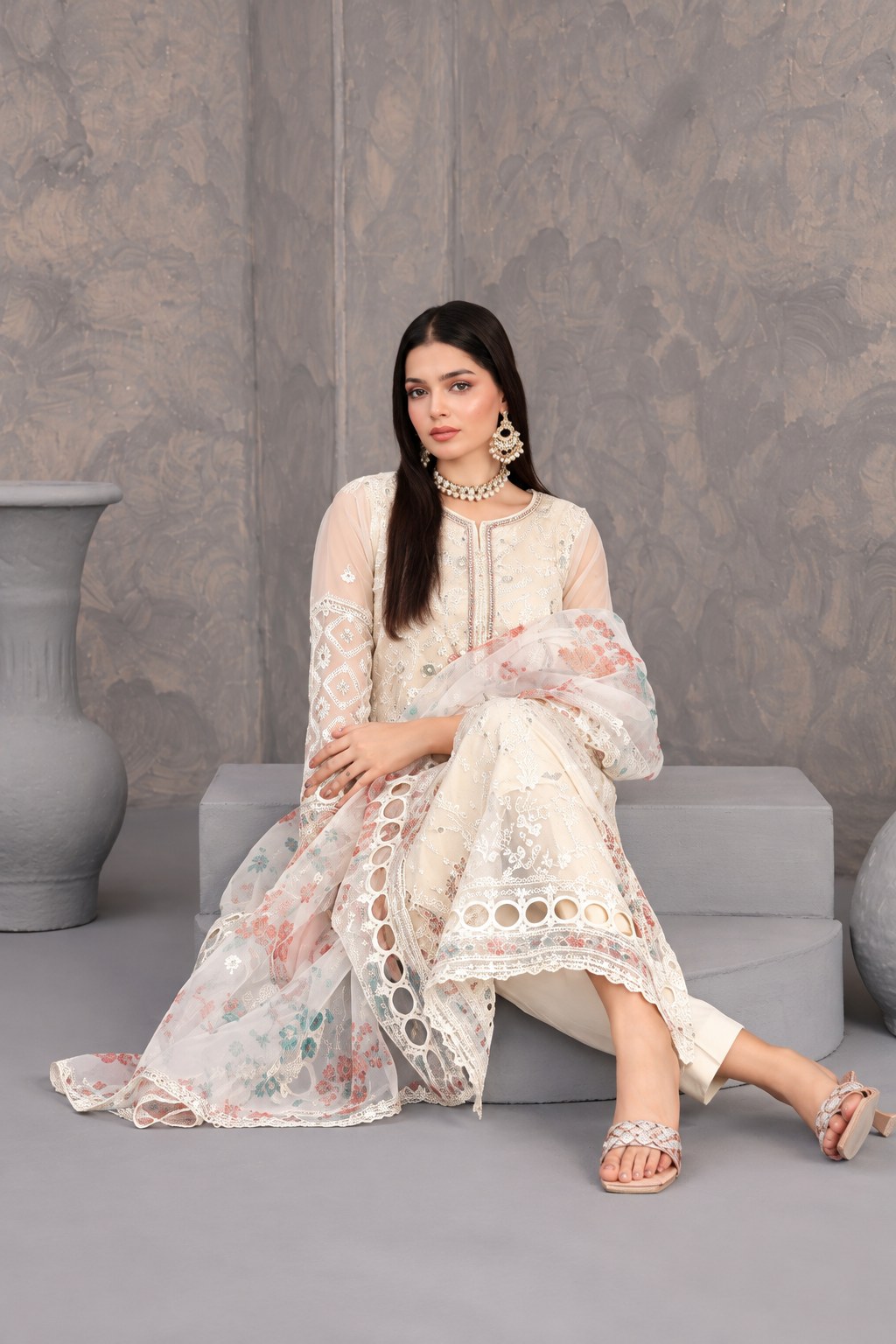 Fancy Heavy Embroidered Organza 3-Piece Suit