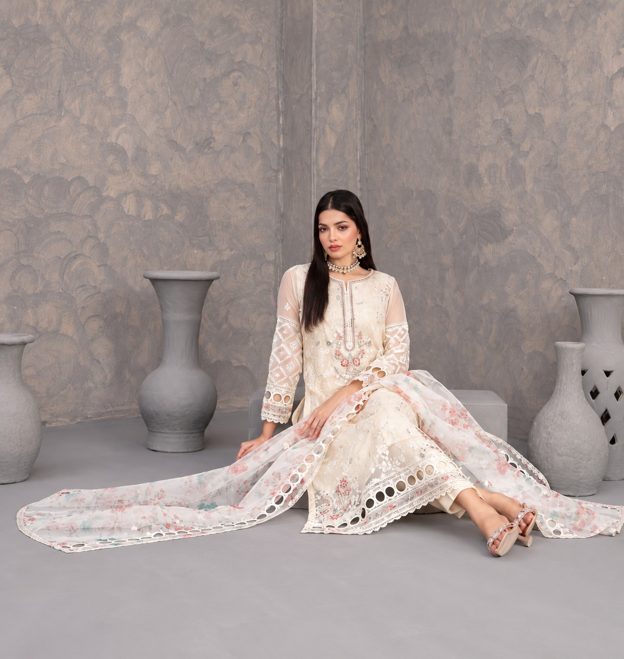 Fancy Heavy Embroidered Organza 3-Piece Suit